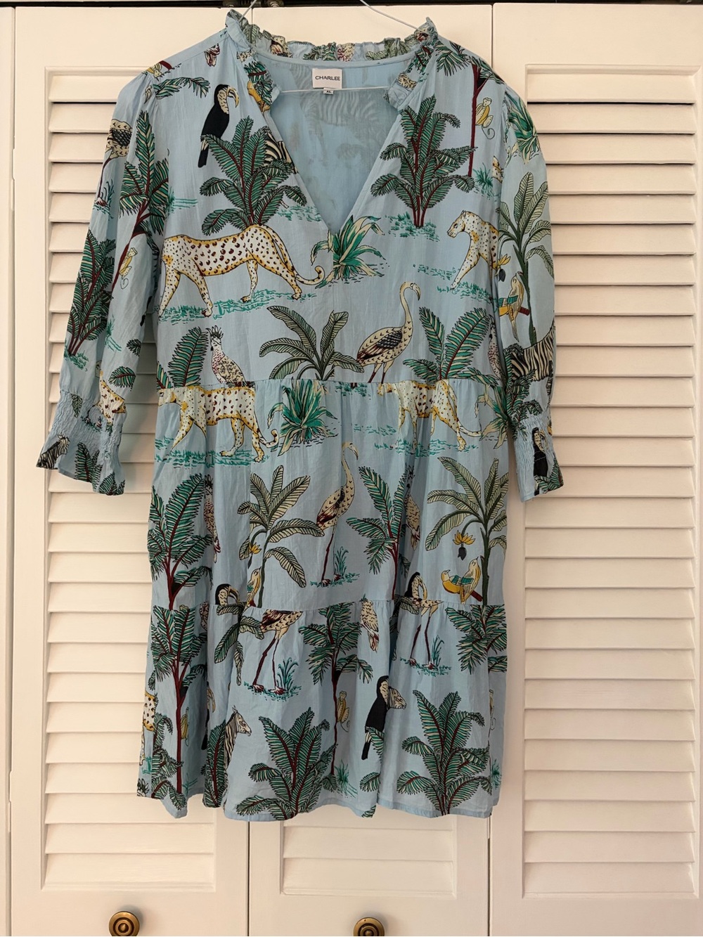 Charlee Blue Tropical Animal Print Mini Dress